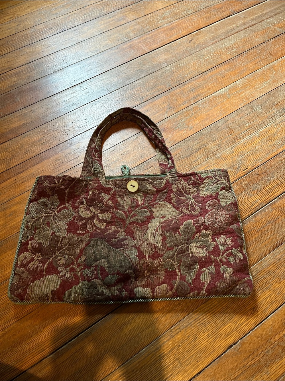 Floral Tapestry Handbag in Burgundy and Olive Vintage Couch Purse